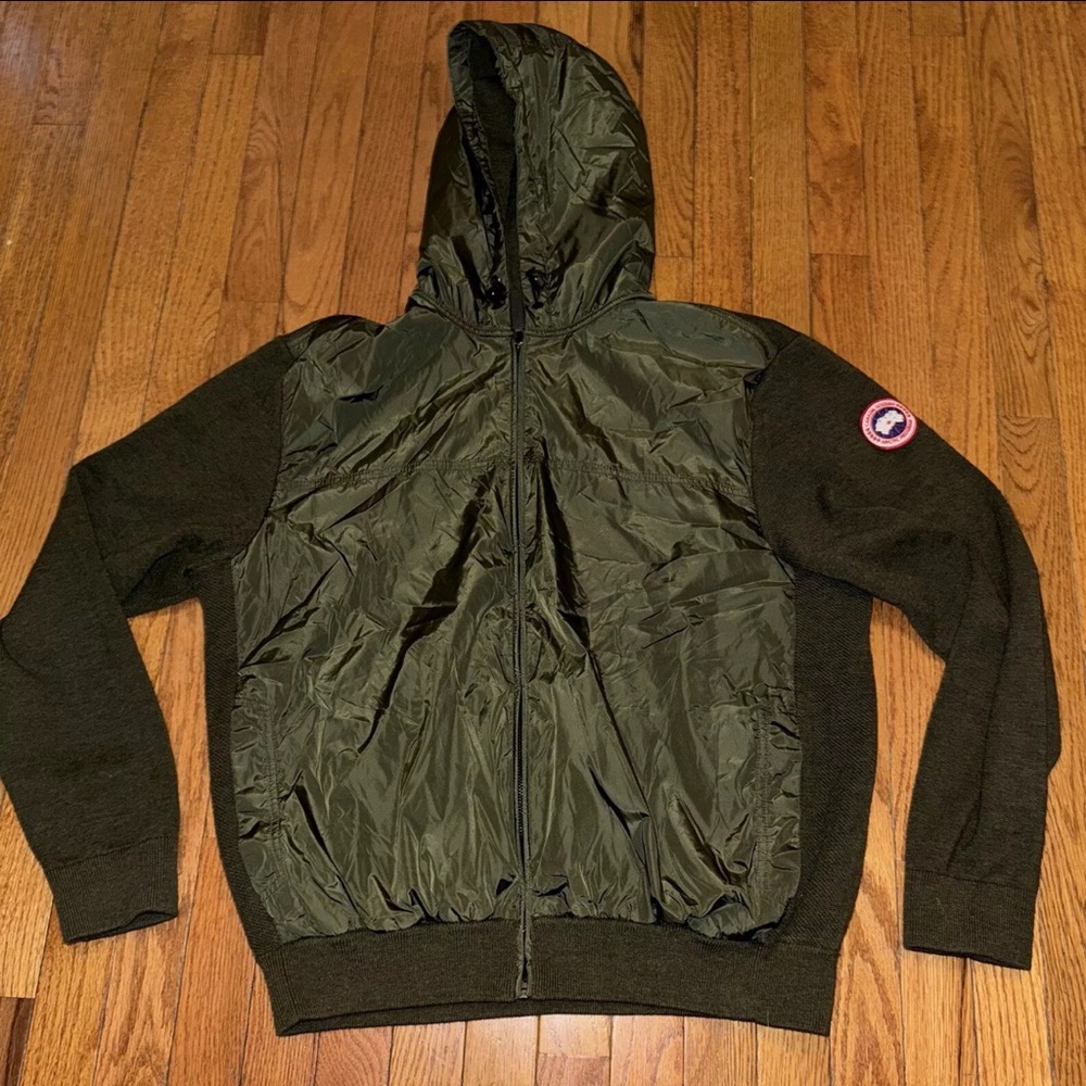 Canada Goose Men's Army Green Windbridge Merino Wool Nylon Hoodie Jacket 2XL